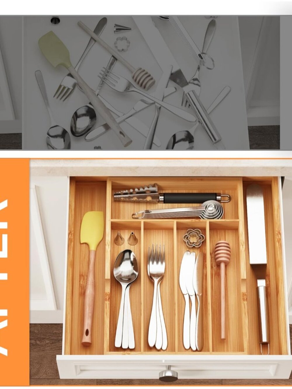Bamboo Expandable Drawer Organizer, 5-7 Slots Kitchen Drawer Organizer, Adjustab - Picture 5 of 7